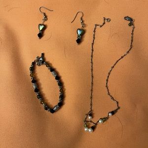 Black beaded necklace bracelet earring set